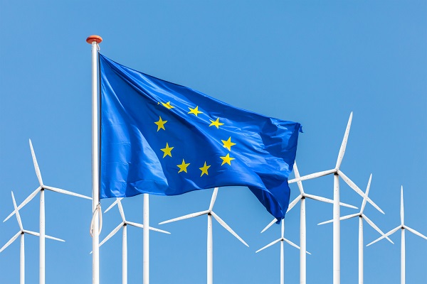 The EU flag and wind mills