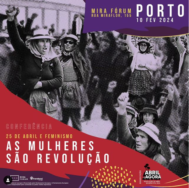 Poster of the Conference "Conferencia 25 de Abril e feminismo"